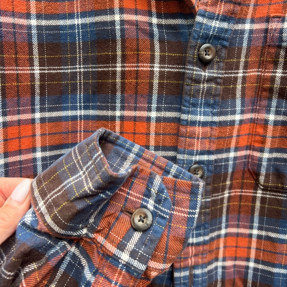 EDDIE BAUER Relaxed Fit Brown Plaid Tartan Flannel Button Down Shirt Mens Large - Picture 3 of 9